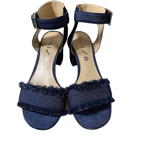 Unisa Shoes - Unisa Denim Ankle Buckle Block Heel Sandal Size 6.5